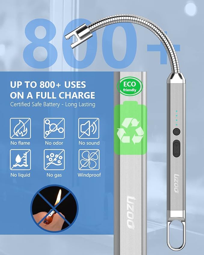 Lighter, Electric Lighter, Rechargeable Arc Lighter, 360° Flexible Neck Flameless Grill Long Lighters for Candle Aromatherapy Camping BBQ Gas Stoves-Silver Gray-Red