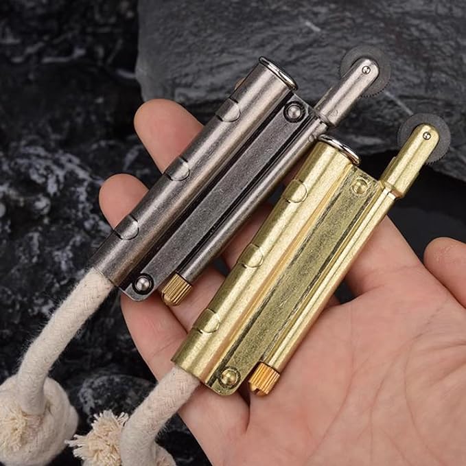 Vintage Metal Trench Lighter, Antique Windproof Rope Lighters, Portable Survival Shepherds Lighter Outdoor Camping (Silver)