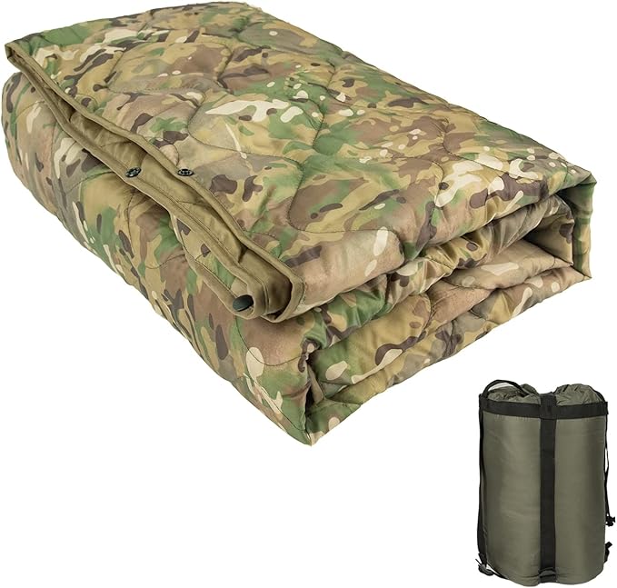 Poncho Liner Military Woobie Blanket Multicam Camo Woobie with Compression Carry Bag for Outdoors Hiking Jungle Hunting Gear