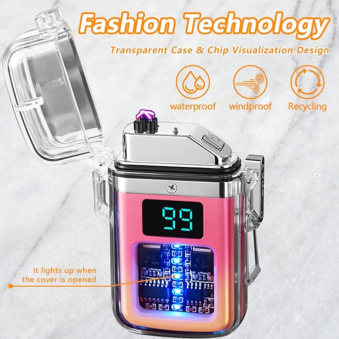 BABOBIU Electric Lighter Rechargeable Lighter Portable Windproof Lighter Flameless Camping Lighter with Double Plasma Arc Gift for Men, Friend, Colleague (Yellow Pink)