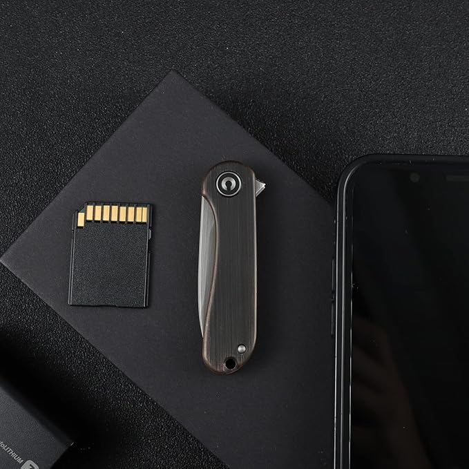 CIVIVI Mini Elementum Flipper Pocket Knife, Small folding Knife with 1.83" 14C28N Blade, Copper and Stainless Steel Handle C18062Q-2