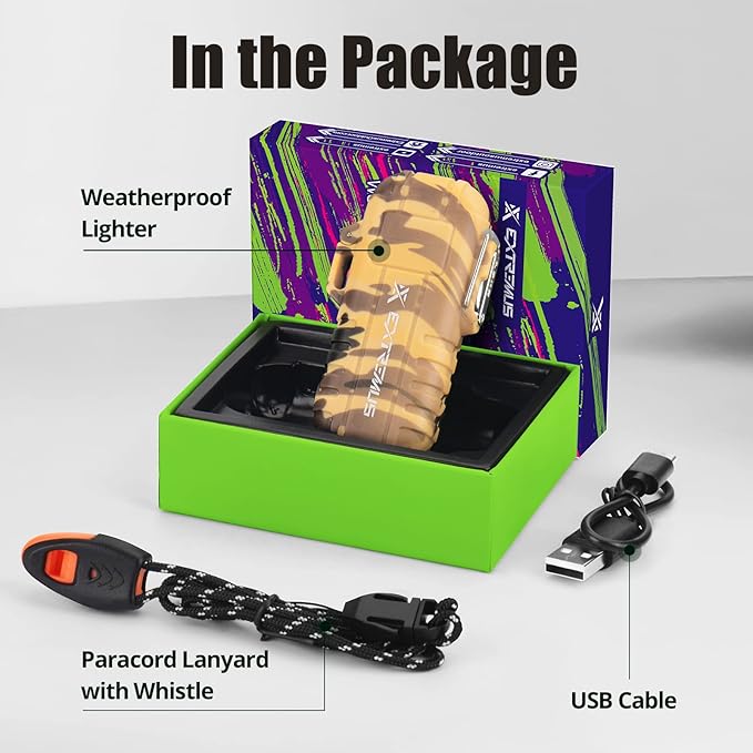 Extremus Blaze 360 Rechargeable Electric Lighters, Dual Arc Lighter, Windproof Plasma Lighter, Waterproof Flashlight Lighter, Flameless Lighter with Whistle Lanyard for Camping