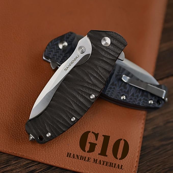 SRM SANRENMU 1006 NEW Pocket Folding Knife 14C28N Blade Flipper Ball Bearing Outdoor Camping Survival Tool EDC (Black)