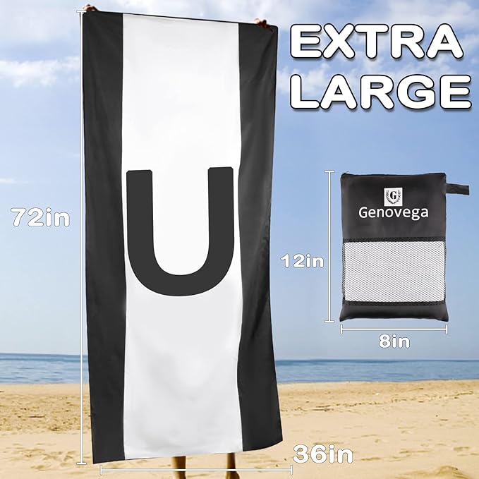 Genovega Oversized Monogrammed Microfiber Beach Towels Sandproof Compact for Men Women