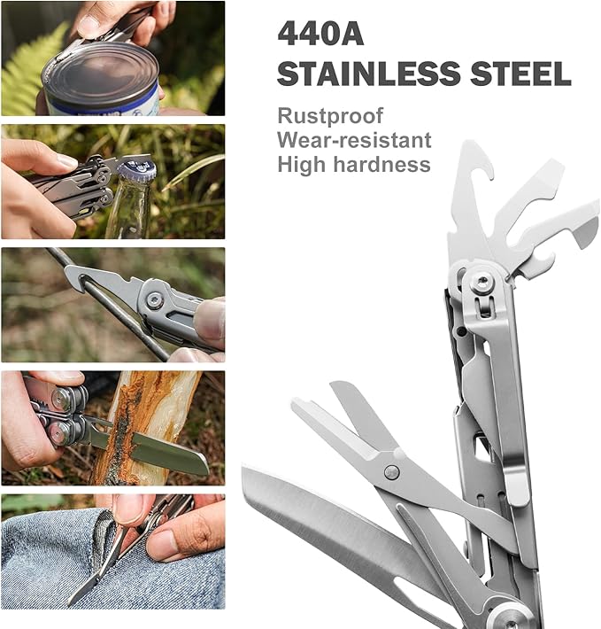 Multitool, 22-in-1 Multi-Tool Pliers with Safety Locking, Pocket Knife, Bottle Opener, EDC Equipment With Pocket Clip for Survival, Camping, Hunting and Hiking, Stainless Steel