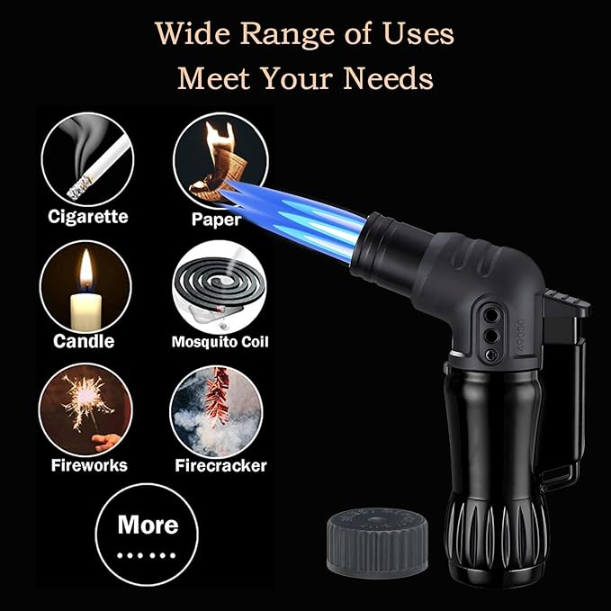 Lighter, 2pcs/Set Triple Jet Flame Torch Lighter,Bend Head Design Refillable Butane Gas Lighters, Jet 3 Flame Windproof Lighters for Candle,Indoor,Kitchen,Outdoor,Camping(without Butane)-Black+Red