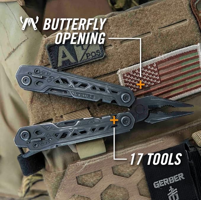 Gerber Gear Truss 17-in-1 Needle Nose Pliers Multi-tool with MOLLE Sheath - Multi-Plier, Pocket Knife, Serrated Blade, Screwdriver, Bottle Opener - EDC Gear and Equipment - Black