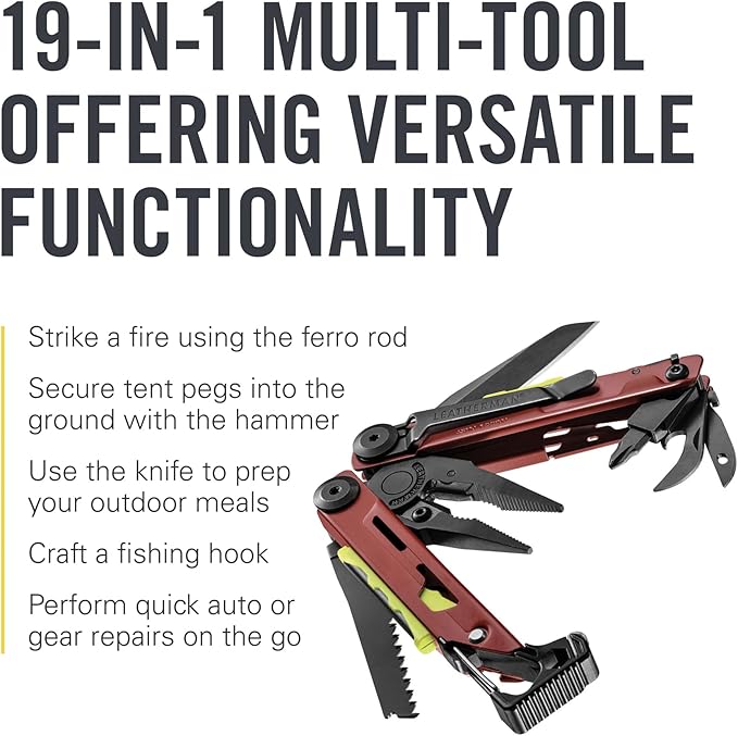 LEATHERMAN, Signal, 19-in-1 Multi-tool for Outdoors, Camping, Hiking, Fishing, Survival, Durable & Lightweight EDC, Made in the USA, Crimson