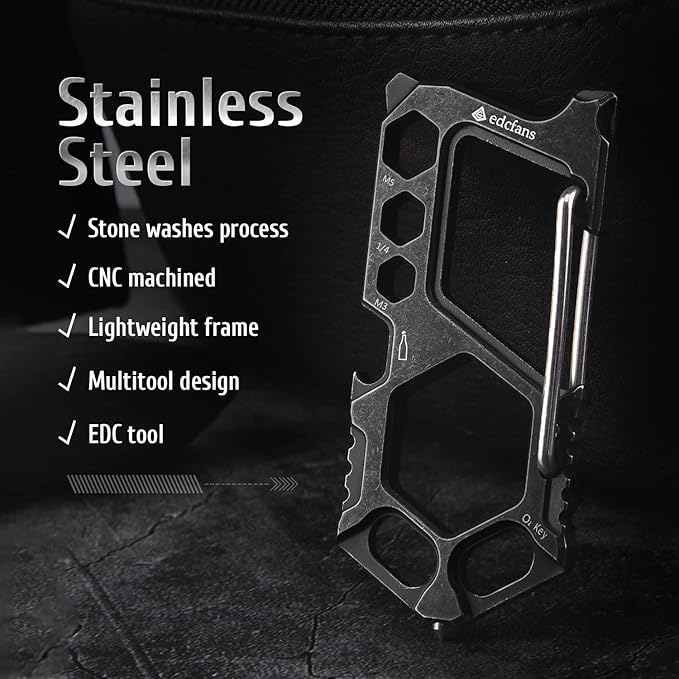 Carabiner Keychain Stainless Steel Multitool - 11 in 1 Tactical Keychain - Glass Breaker,Bottle Opener, Wrench, Screw Drivers, Key Clip, EDC Keychain for Men