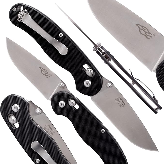 GANZO Firebird FB727S-BK Folding Pocket Knife 440C Stainless Steel Blade G10 Handle with Clip Hunting Fishing Outdoor EDC Knife (Black)