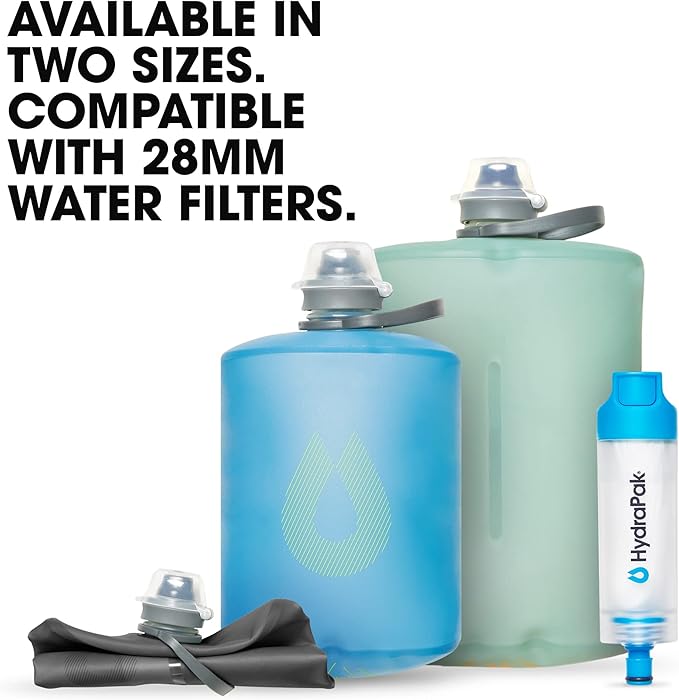 HydraPak Stow (500ml, 17oz) - Collapsible Water Bottle - Ultralight & Packable Travel Bottle, Flexible Ski, Hike, Bike or Climb Squeeze Flask - Mammoth Grey