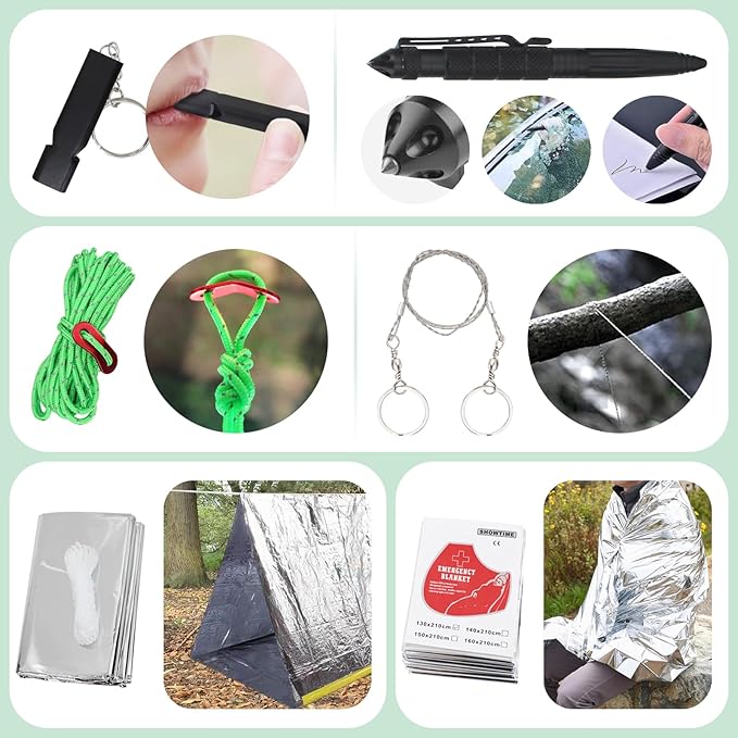 Survival Kit Camping Essentials Outdoor Multi-Tool Unique equipmentSurvival Kit,Stocking Stuffers Camping Accessories Survival Multi-Tool Gifts for Men Women