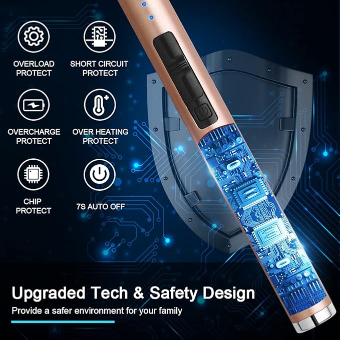 SUPRUS Lighter Electric Candle Lighter USB Type C Rechargeable Lighter with Upgraded LED Battery Display Safety Switch Flameless Plasma Windproof for Candle Cooking BBQs Fireworks (Champagne Gold)
