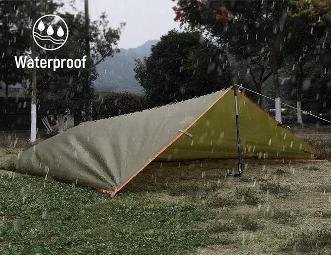 FREE SOLDIER Waterproof Portable Tarp Multifunctional Outdoor Camping Traveling Awning Backpacking Tarp Shelter Rain Tarp (Greenish Brown 6 Loop 10×10ft)
