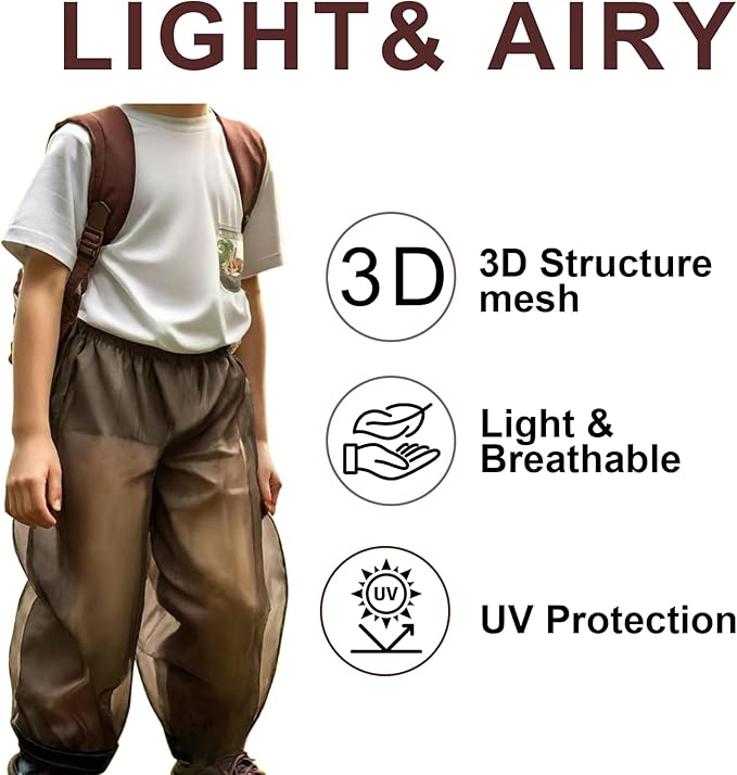 Aventik No-See-Um Mesh Youth Mosquito Jacket, Youth Mosquito Pants M&L Super Light, Keep Safe Cool, UV Protection