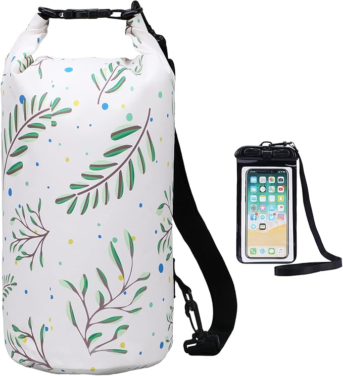 Haimont Waterproof Dry Bag Floating Dry Sack Roll Top Drybag Backpack for Kayaking, Rafting, Boating, Fishing with IPX8 Waterproof Phone Case, Palm Leaves, 40L