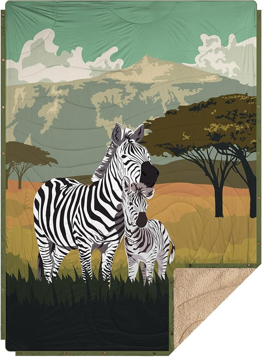 Outdoor Camping Blanket with Sherpa Lining, Extra Warm Thick Camp Blankets & Puffy Ultralight Soft Poncho DWR Camping Quilt for Cold Weather, Adventure,Sleeping,Backpacking 78"x 56"