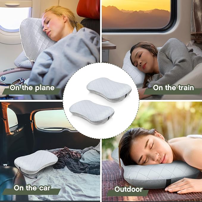 Soaoo 4 Pcs Camping Pillow with Removable Cover Inflatable Pillow Lightweight Backpacking Pillow Neck Lumbar Support Pillow Blow up Pillow with Storage Bags for Air Travel Sleeping Seat Hiking(Gray)