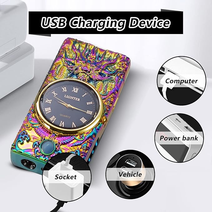 Electric Lighters Rechargeable Flameless Windproof Plasma Dragon Lighter with Battery Indicator,Lighters for Candles(Magic)