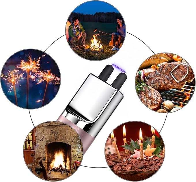 REIDEA Electronic Candle Lighter Arc Windproof Flameless USB Rechargeable Lighter with Safe Button for Home Kitchen (2 Pack Rose Gold)