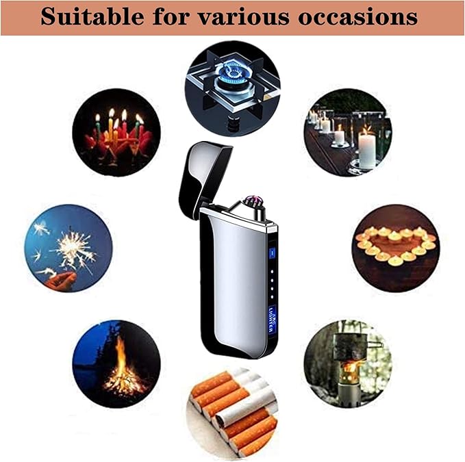 Electric Lighter Dual Arc Lighter Outdoor Windproof Lighters USB Rechargeable-Flameless-Plasma Cool Lighters for Camping, Hiking, Adventure, (Black)