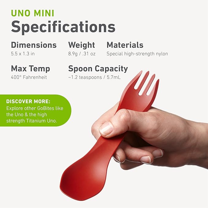 humangear GoBites Uno | Travel & Camping Utensils | Portable & Convertible Dining Ware | Multi-Functional Spork, Black