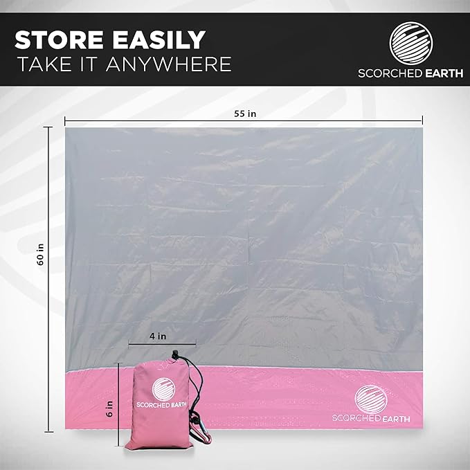 Pocket Blanket for Beach, Travel, Outdoor, Camping, Hiking, Picnic, Festival, Sports - Water Resistant, Compact, Durable Tarp - Corner Pockets, Bag, Built in Stakes (Rose Pink, 60x55)