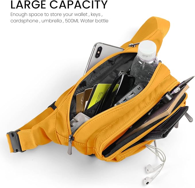 CXWMZY Fanny Packs For Women & Men Waist Pack Hip Bum Bag with Multi-Pockets Large Capacity Waterproof Casual Bum Bag for Disney Traveling Casual Cycling Running Hiking (Yellow)