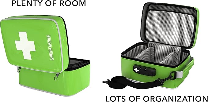 GREEN CROSS Smell Proof Bag Stash Box Medicine Bag Stash Bag 9x6x5 (Green Vinyl)