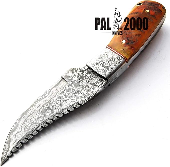 Custom Handmade Hunting Knife Bowie Knife Damascus Steel Survival Knife EDC 9'' Overall Ram Horn with Sheath 9396