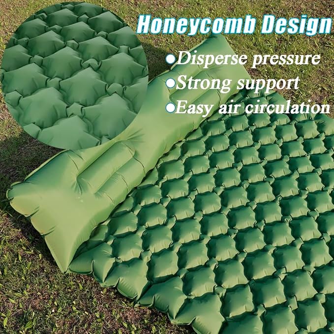 Sleeping Pad for Camping, Inflatable Sleeping Mat with Pillow, Camping Pad with Built-in Foot Pump, Lightweight Camping Mattress Pad for Car Camping, Backpacking, Tent and Hiking (Single (Green))