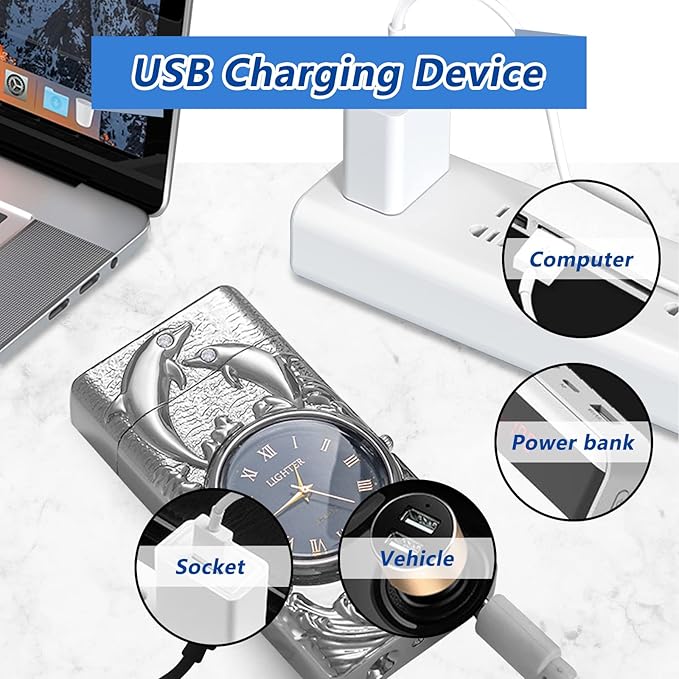 Gifts for Him Electric Lighters USB Type C Rechargeable Electronic Lighter Windproof Plasma Lighter with Safety Switch,Gifts for Men (Silver)