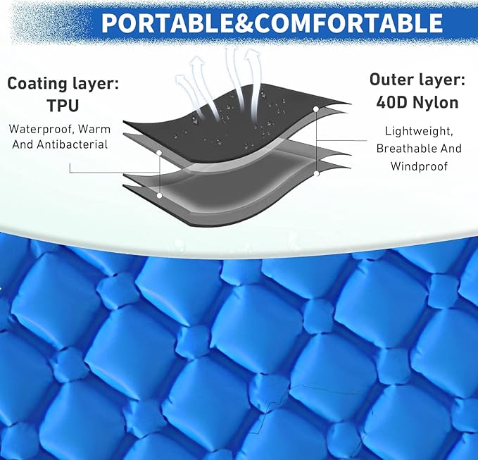 DDD Ultra-Light Inflatable Camping Sleeping Pad with its Built-in Foot Pump and Pillow - The Ultimate Camping pad, Hiking pad, Backpacking Pad and Lightweight for a Outdoor Sleep——Royal Blue