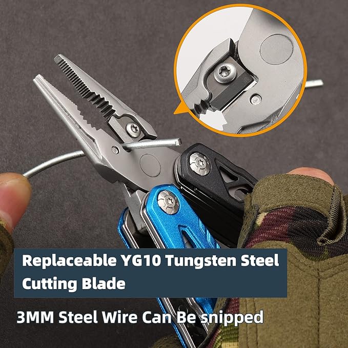 Upgraded Adjustable Wrench Multitool Hammer with YG10 Tungsten Steel Replaceable Wire Cutters for Men,18 in 1 Pocket Multi Tool Knife with Spring-Action Pliers for Camping,Survival (Black)