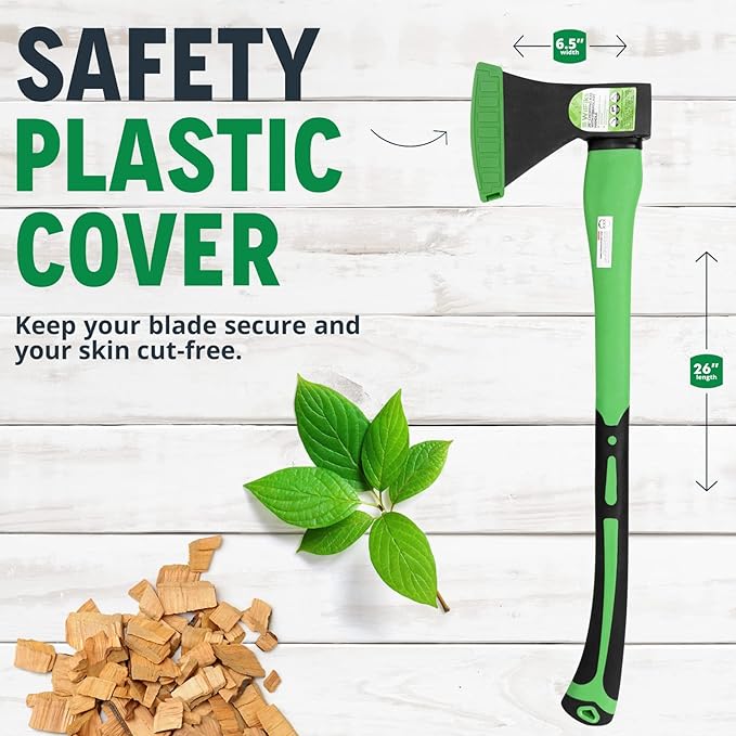 WilFiks Chopping Axe, 26” Camping Outdoor Hatchet for Wood Splitting and Kindling, Forged Carbon Steel Heat Treated Hand Maul Tool, Fiberglass Shock Reduction Handle with Anti-Slip Grip