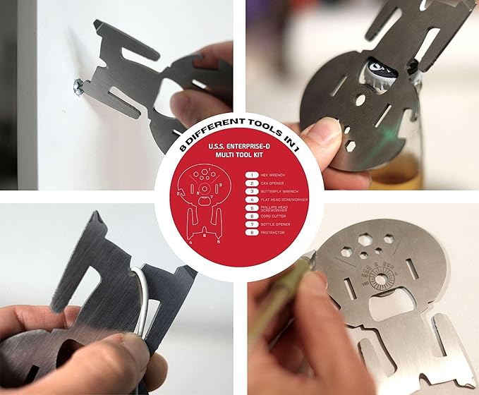 Star Trek: The Next Generation U.S.S. Enterprise-D 8-In-1 Multitool Kit | Includes Screwdriver, Wrench, Bottle Opener, Cord Cutter, Protractor, Hand Tools | Portable Survival Camping Tool