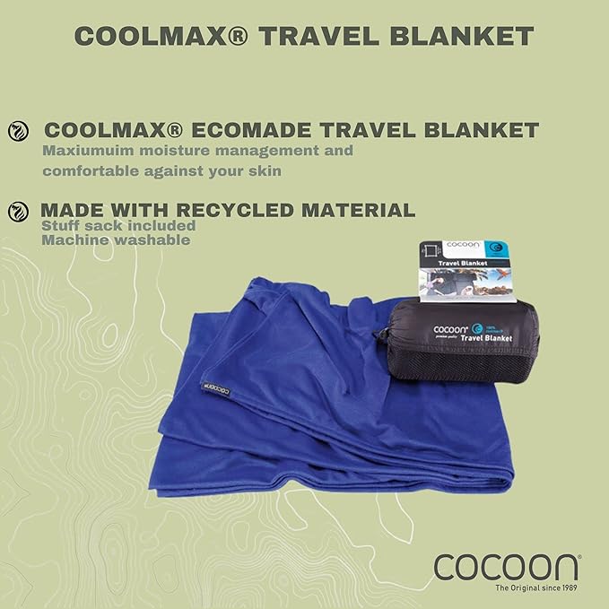 COCOON - Coolmax Travel Blanket | Compact Throw Blanket for Camping and Hiking | Fits in Backpack | Attaches to Luggage | Travel Essential | Fast Drying (Regular 70" x 55")