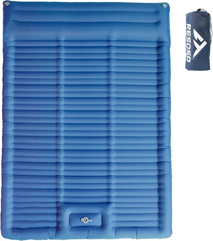 Double Sleeping Pad,4.75" Ultra-Thick Self Inflating Sleeping pad for Camping, with Pillow Built-in Foot Pump Camping Mattress for Backpacking, Car Camping, Hiking, Tent(Double Blue)
