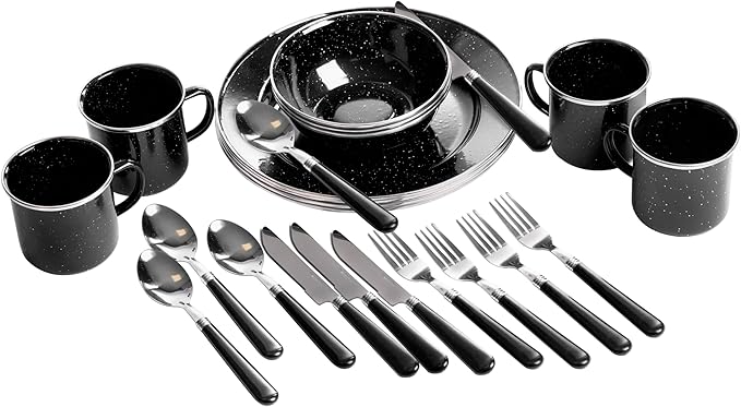 Stansport 24-Piece Enamel Camping Tableware Set