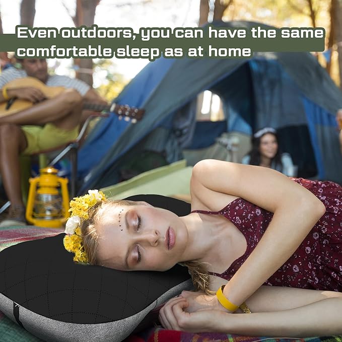 Soaoo 4 Pcs Camping Pillow with Removable Cover Inflatable Pillow Lightweight Backpacking Pillow Neck Lumbar Support Pillow Blow up Pillow with Storage Bags for Air Travel Sleeping Seat Hiking (Black)