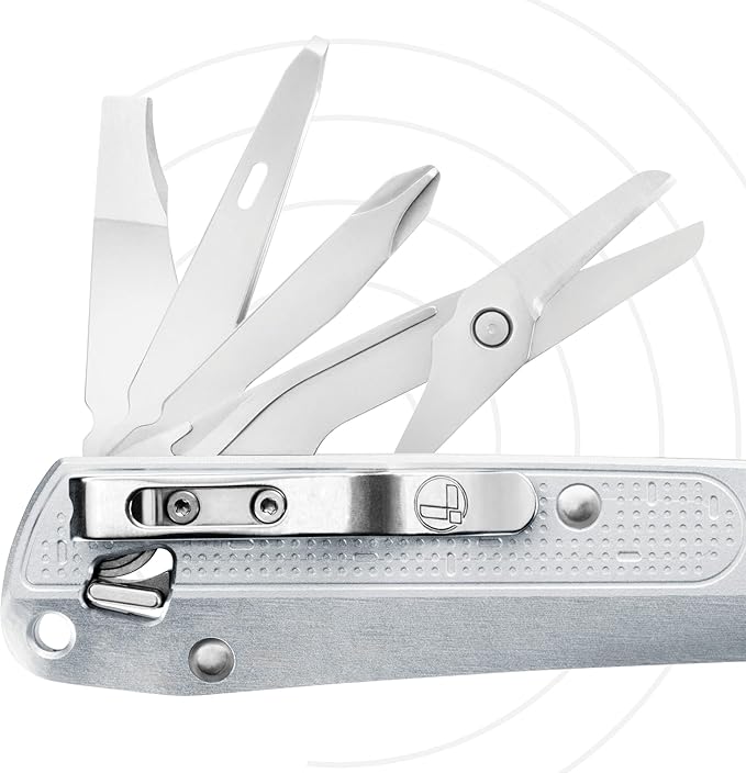 LEATHERMAN, FREE K4 EDC Pocket Multitool with Knife, Magnetic Locking, Aluminum Handles and Pocket Clip, Made in the USA, Silver (K4X with Serrated Blade)