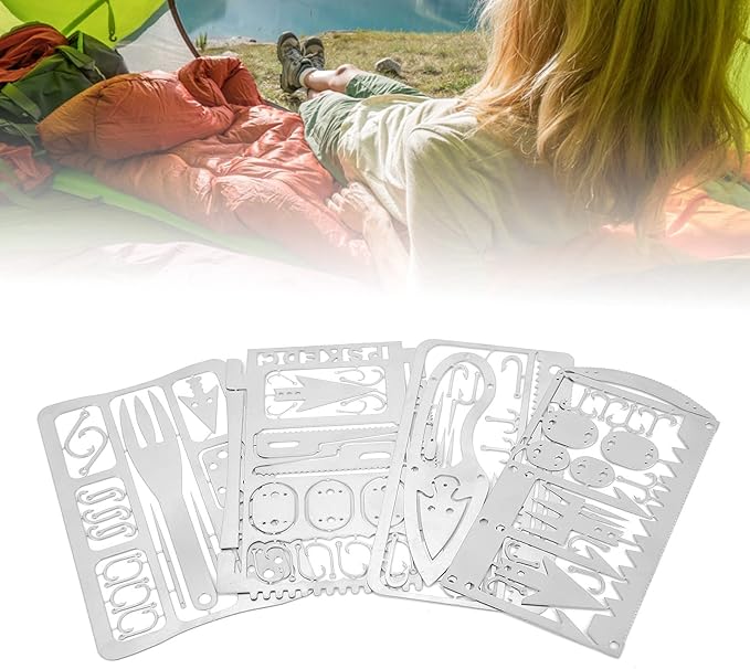 Outdoor Camping Multi-Function Tool, 4Pcs Fishing Card Multifunction Stainless Steel Preservative Survival Card for Outdoor Camping Over 18 Years Old Fishing Supplies
