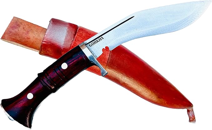 Genuine Gurkha Kukri Knife 4.25 Inch Fixed Blade Hand-Hammered Hand Forged Panawal Ankhola with Blocker/Guard Full Tang Overall 8.5 Inch Kukri Khukuri With Leather Sheath - Handmade In Nepal