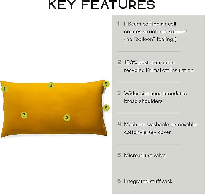 NEMO Fillo Elite Luxury Pillow | Inflatable Pillow for Travel, Backpacking, and Camping, Mango/Citron