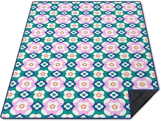 Boho Floral Picnic Blanket Waterproof Foldable Extra Large Picnic Mat Beach Blanket 60"x80" for Camping Beach Hiking Patio Party Outdoor Decor Gifts