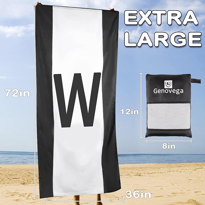 Genovega Oversized Monogrammed Microfiber Beach Towels Sandproof Compact for Men Women