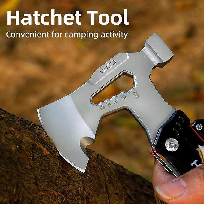 Camping Axe Multitool with YG10 Tungsten Steel Replaceable Wire Cutters for Gift,17 in 1 Multi Tool with Spring-Action Pliers,Knife,Screwdriver,Flint Rob,Safty Whistle with Nylon Sheath (Black)