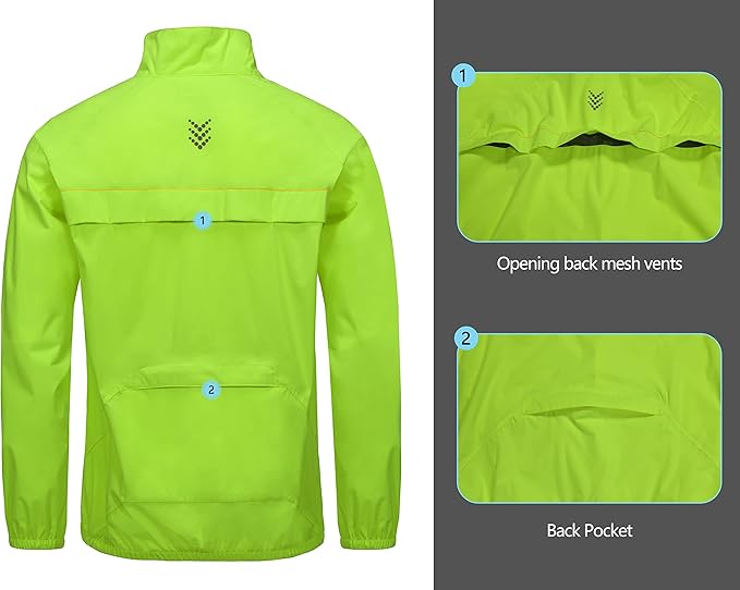 Little Donkey Andy Men's Cycling Jacket, Waterproof Lightweight Windbreaker, Packable