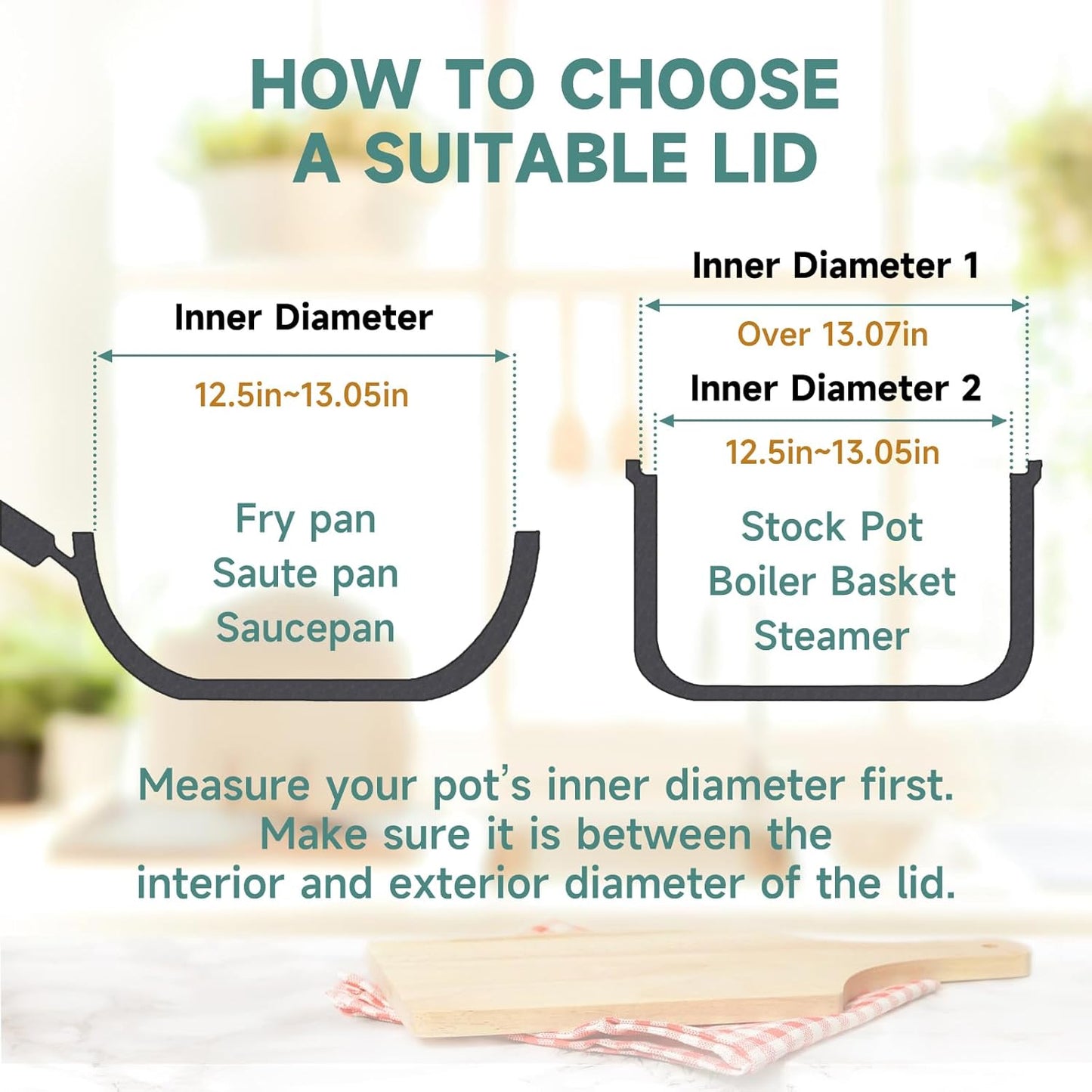 13 In Glass Lid for Frying Pan, Tempered Replacement Cover Compatible with All 13 inches Cookware for Skillets, Round Cast Iron, Cast Aluminium, Stainless Steel Pans &Pots, Black