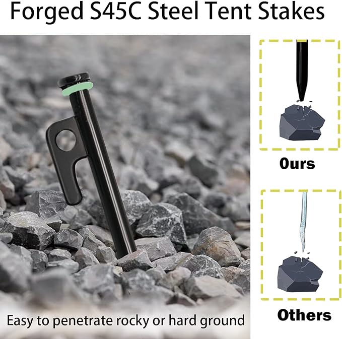 8 Pack Tent Stakes with Hammer, 8in Heavy Duty Tent Stakes + 10in Tent Stakes Hammer+Storage Pouch, Forged Steel Tent Stakes for Camping Used on Rocks(8Pcs 8in Tent Stakes and Hammer)